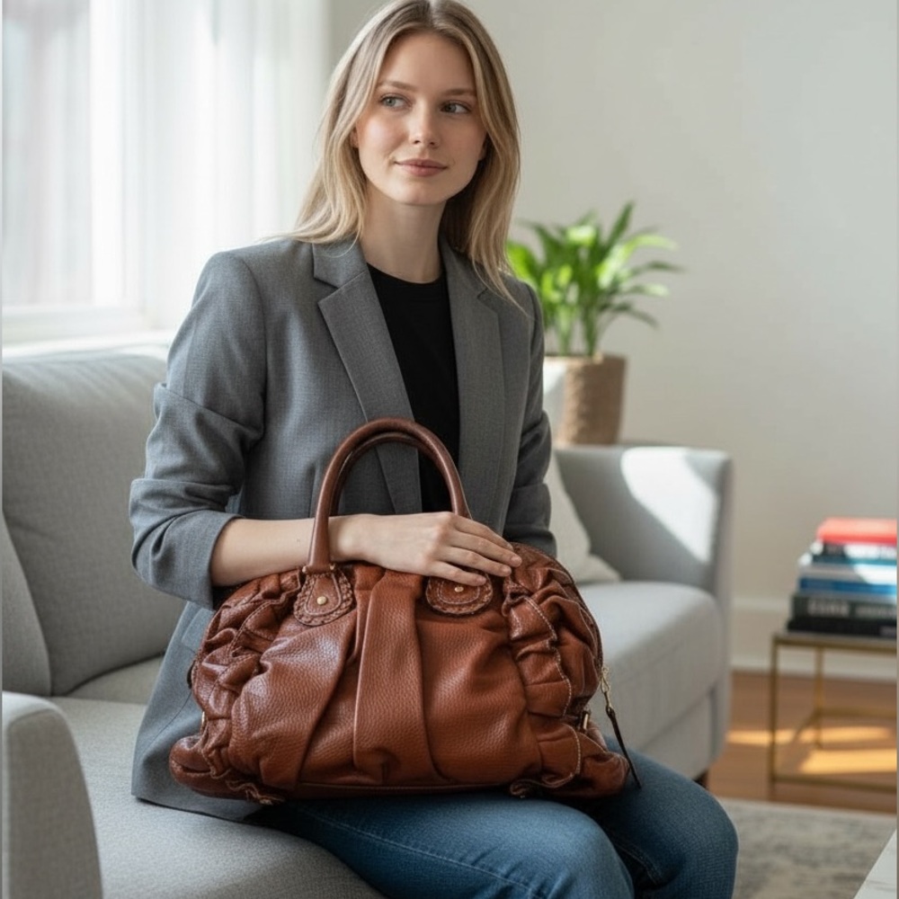 Dolce & Gabbana Rich Brown Leather Satchel Made in Italy Milano